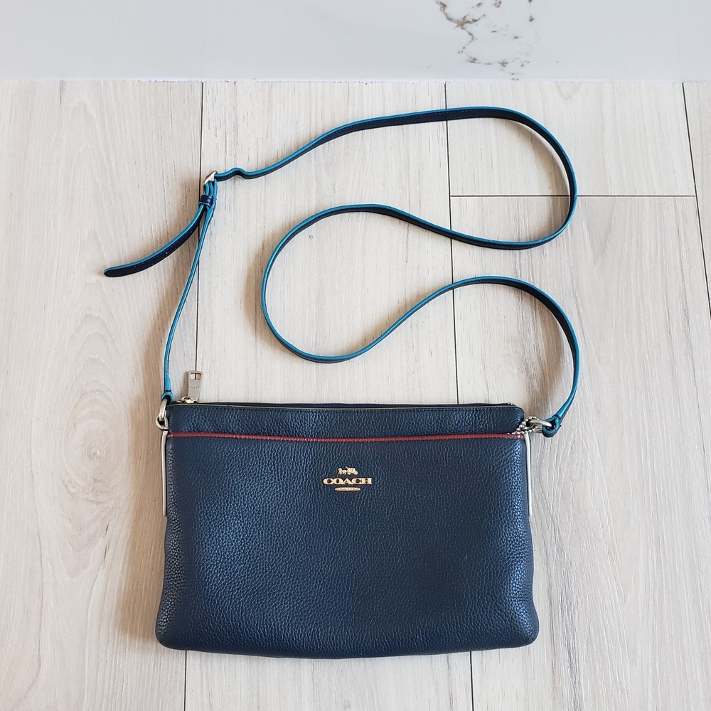 Coach Crossbody Bag Tricolor Navy Red Leather Journal